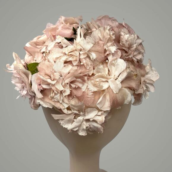 1950s Pink Floral Juliet Cap Bridal Hat Union Made Vintage main image 7
